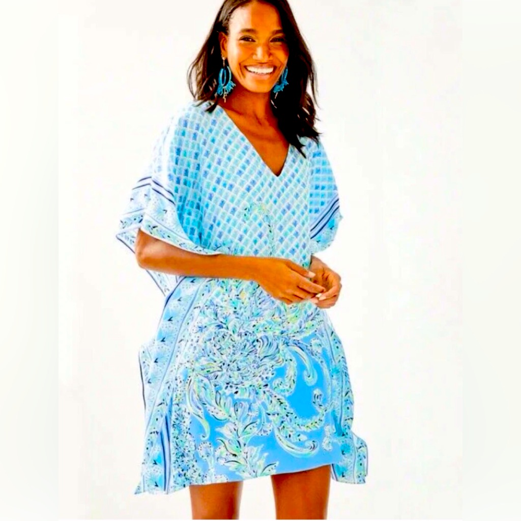 Nwt Lilly Pulitzer Lindamarie Silk Caftan In Scuba Doo Print Size S/M